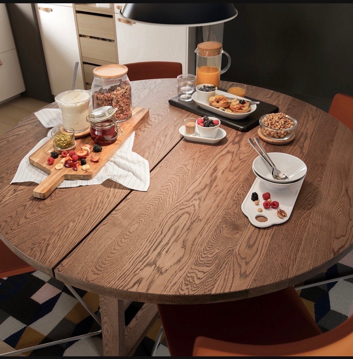 IKEA MÖRBYLÅNGA eikenfineer bruin gelazuurde tafel, 145 cm, Ophalen, Gebruikt, 100 tot 150 cm, Eikenhout