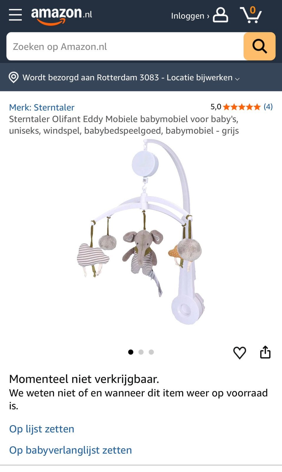 Sterntaler Muziekmobiel Olifant Eddy - Zo goed als nieuw, Ophalen of Verzenden, Nieuw, Mobiel, Met geluid