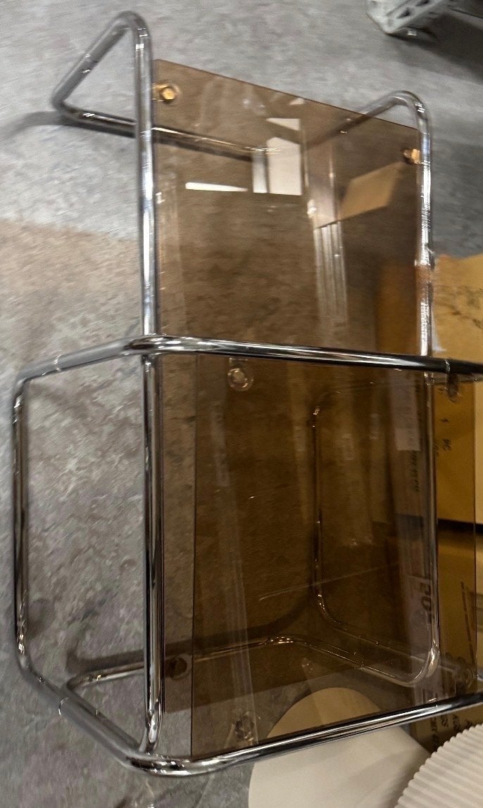 Set van 2 vintage bijzettafels, chroom en rookglas, Minder dan 45 cm, Gebruikt, Metaal of Aluminium, Ophalen of Verzenden