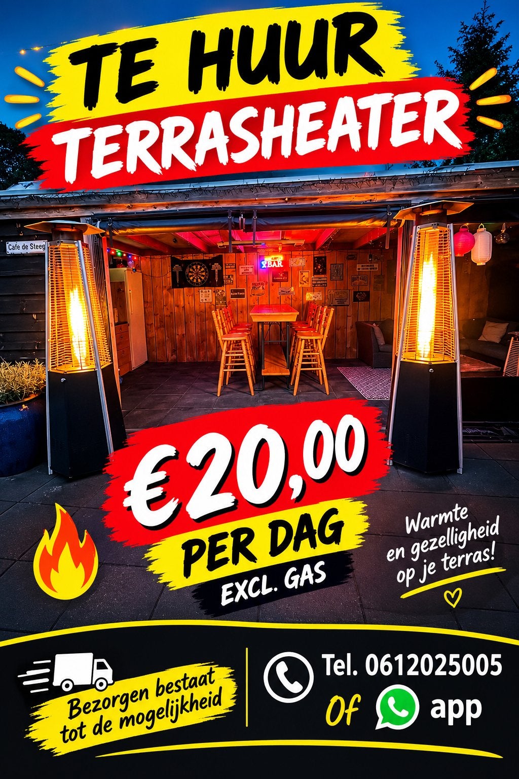 Terrasheater te huur, Ophalen