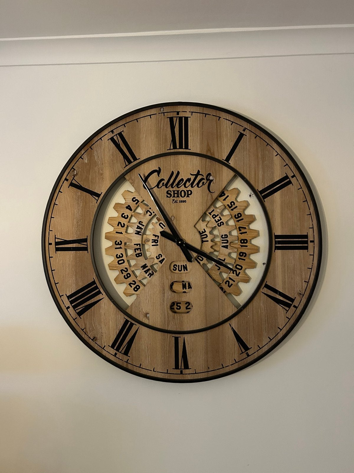 Grote wandklok met kalenderfunctie - Collector Shop, Ophalen, Wandklok, Bruin, Analoog