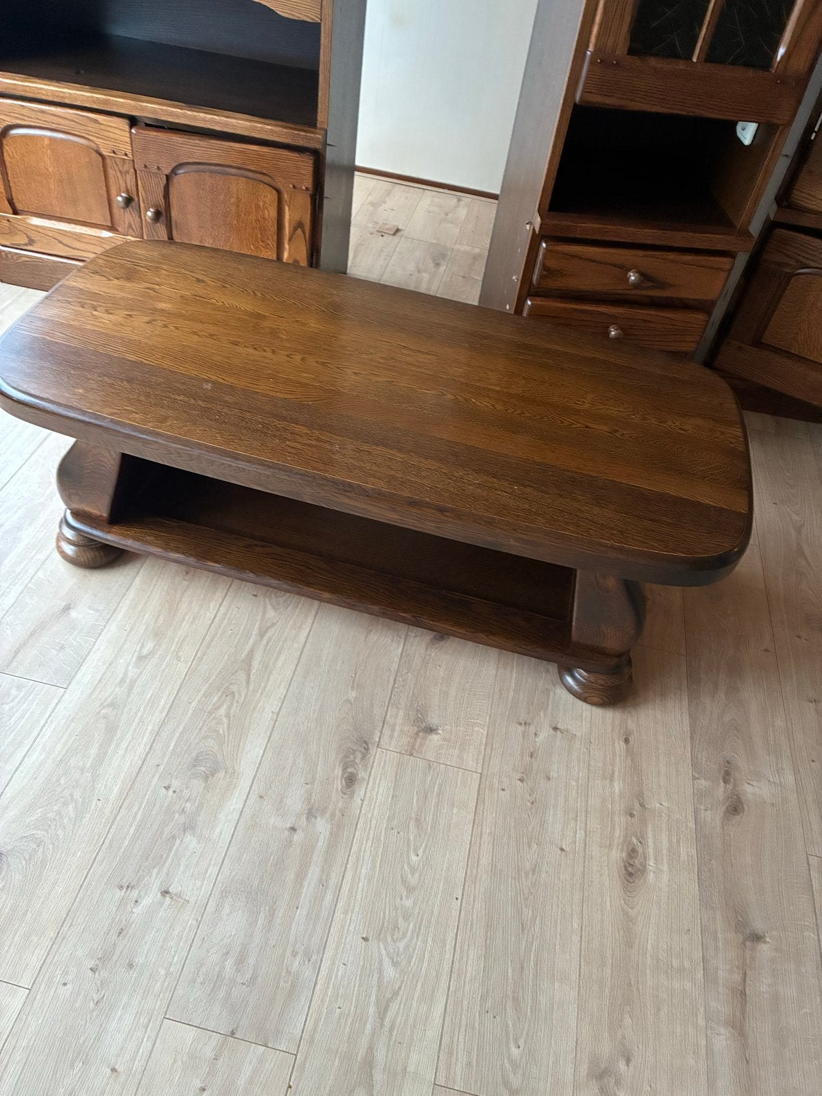 Massief eiken salontafel met opbergruimte, Huis en Inrichting, Ophalen, 50 – 75, Gebruikt, 100 tot 150 cm