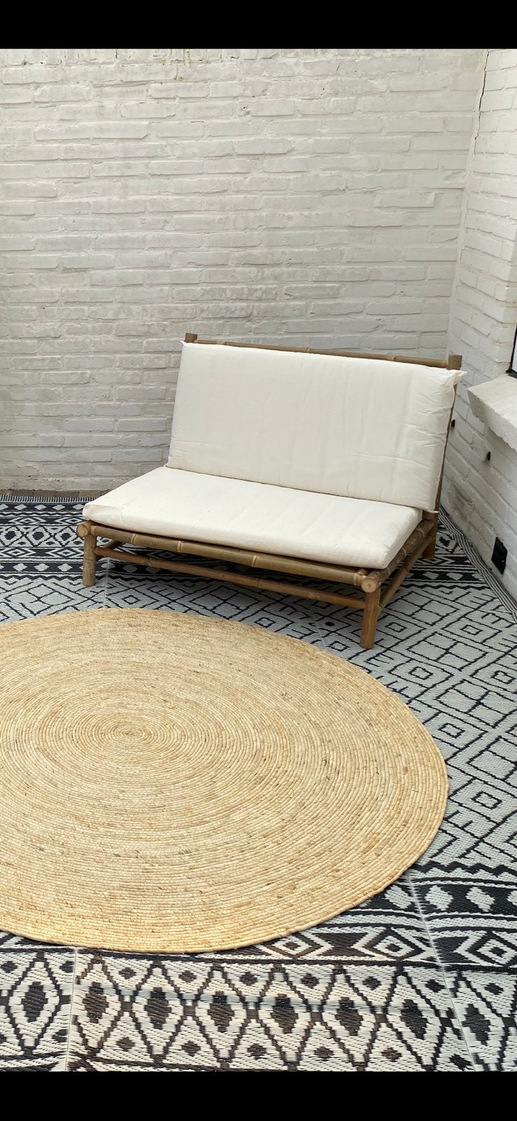 Bamboe tuinbank + Rotan Papasan loungestoel (set), Ophalen, Zo goed als nieuw, Rotan