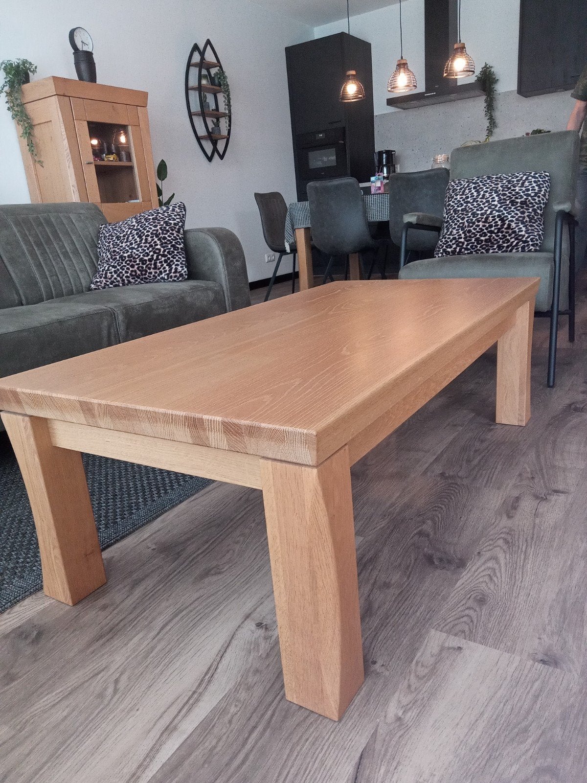 salontafel massief hout eiken 135x70x45, Ophalen, 100 tot 150 cm, Eikenhout, 50 tot 100 cm