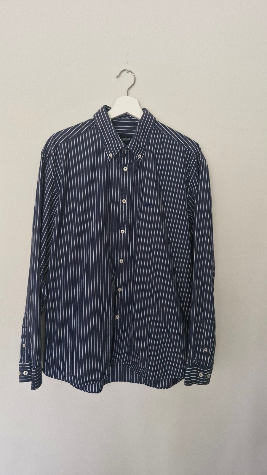 Mc Gregor donkerblauwe gestreept overhemd XL, Kleding | Heren, Ophalen of Verzenden, Zo goed als nieuw, Halswijdte 43/44 (XL)