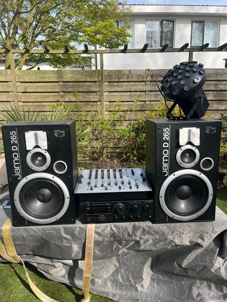 Jamo D 265 speakerset met versterker en discolamp, Gebruikt, Ophalen of Verzenden, 120 watt of meer, Front, Rear of Stereo speakers