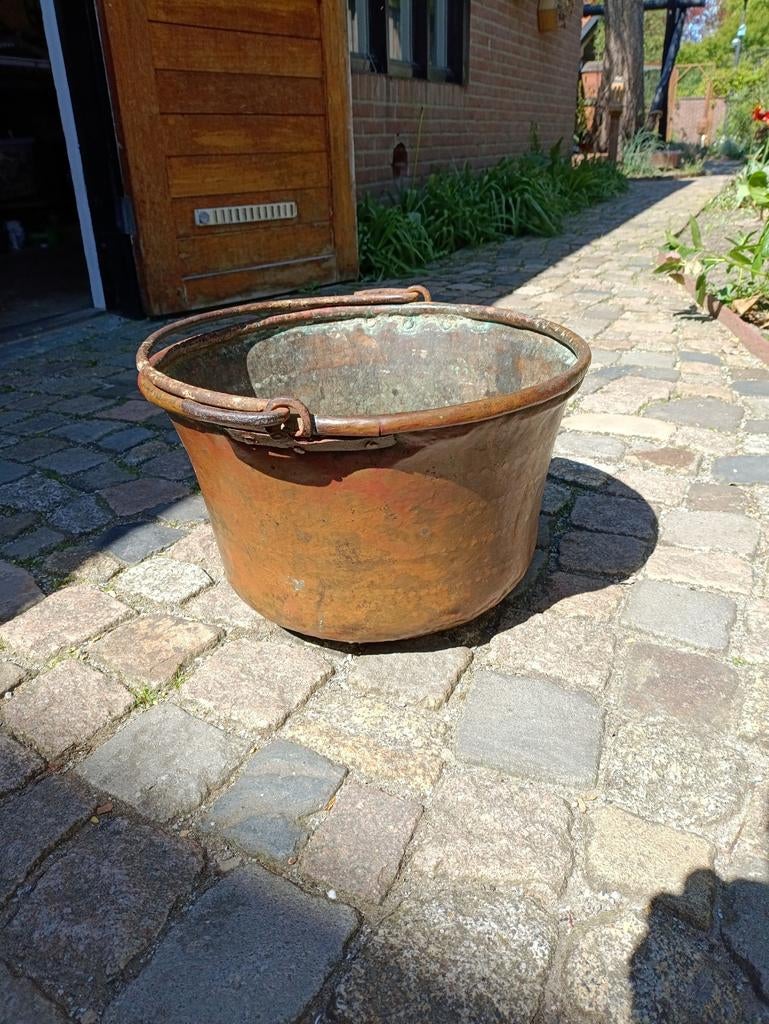 Antieke koperen houtbak, Huis en Inrichting, Haarden, Ophalen, Gebruikt, Vrijstaande haard, Houthaard