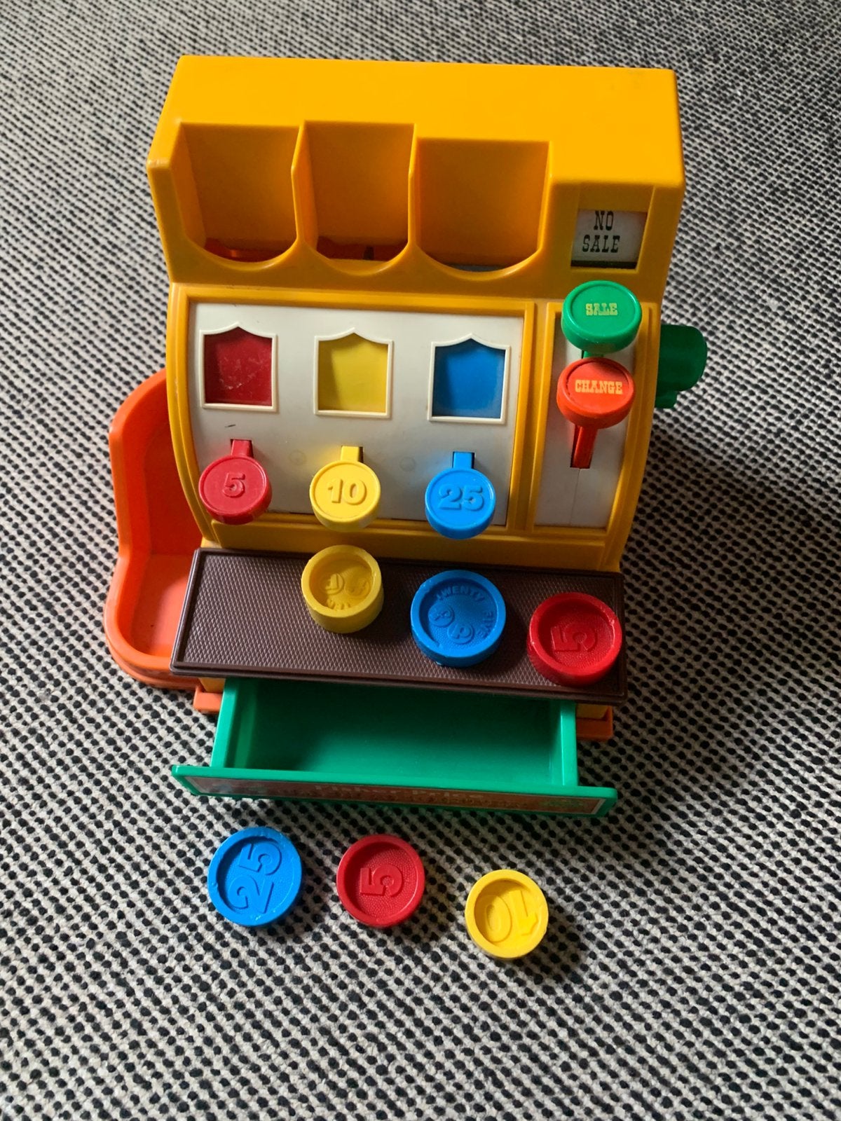 VINTAGE Fisher Price kassa + alle muntjes, alles werkt, Ophalen of Verzenden, Gebruikt, Speelset