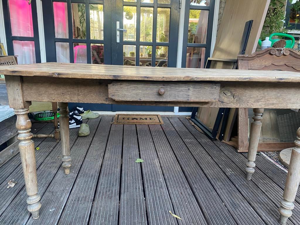 Antieke houten tafel met lade - 150x70x75 cm, Ophalen, Gebruikt, 50 tot 75 cm, 150 tot 200 cm