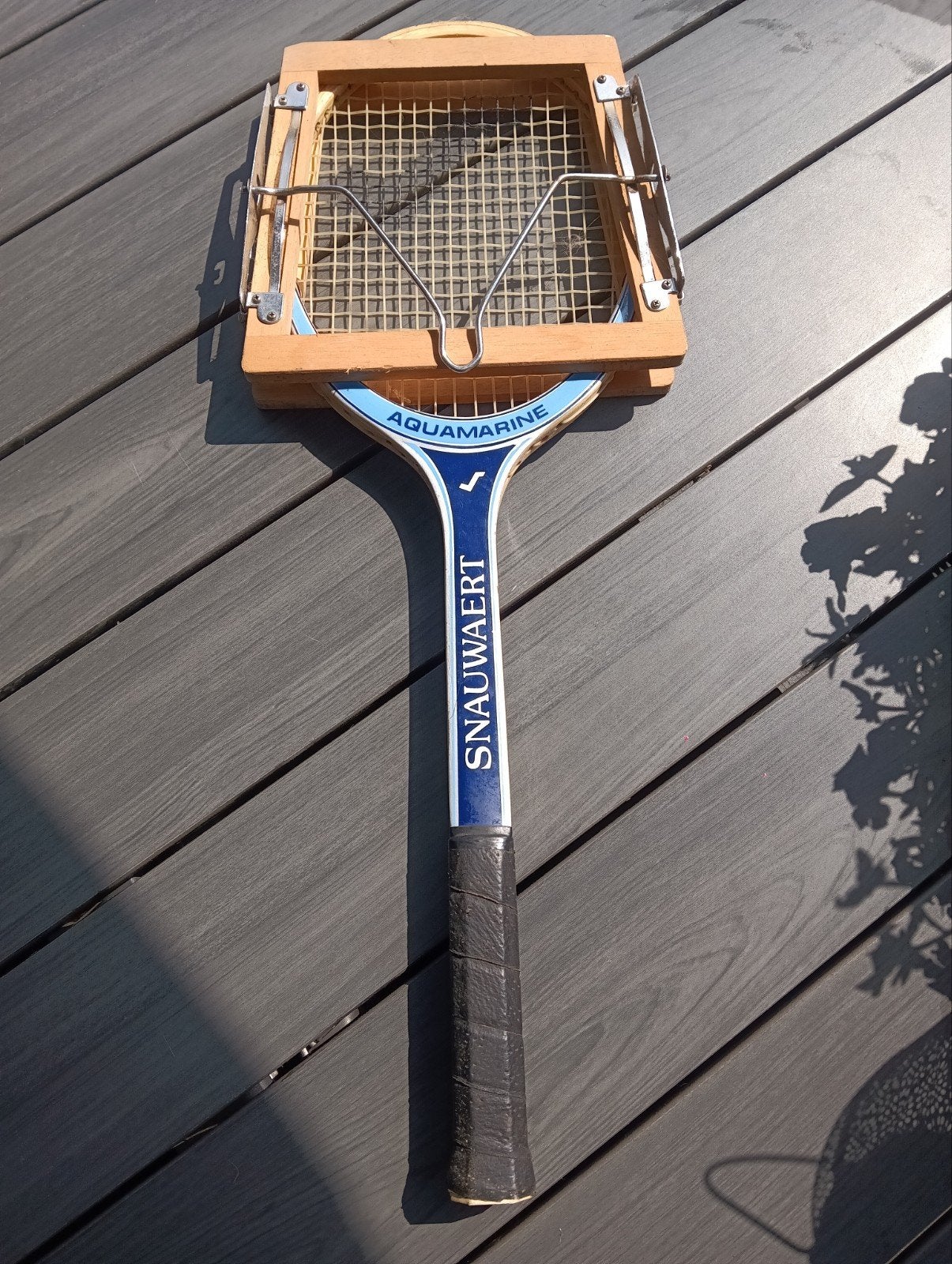 Vintage Snauwaert Aquamarine Tennisracket met pers, Ophalen of Verzenden