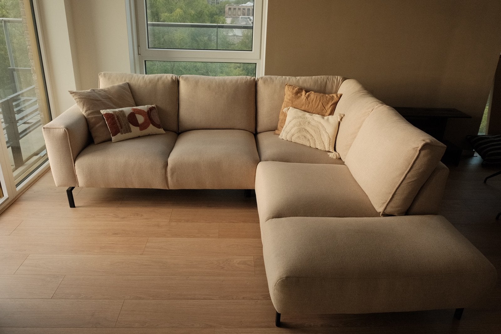 Beige hoekbank 2,5 zits, 250 tot 300 cm, 100 tot 125 cm, Hoekbank, Ophalen of Verzenden