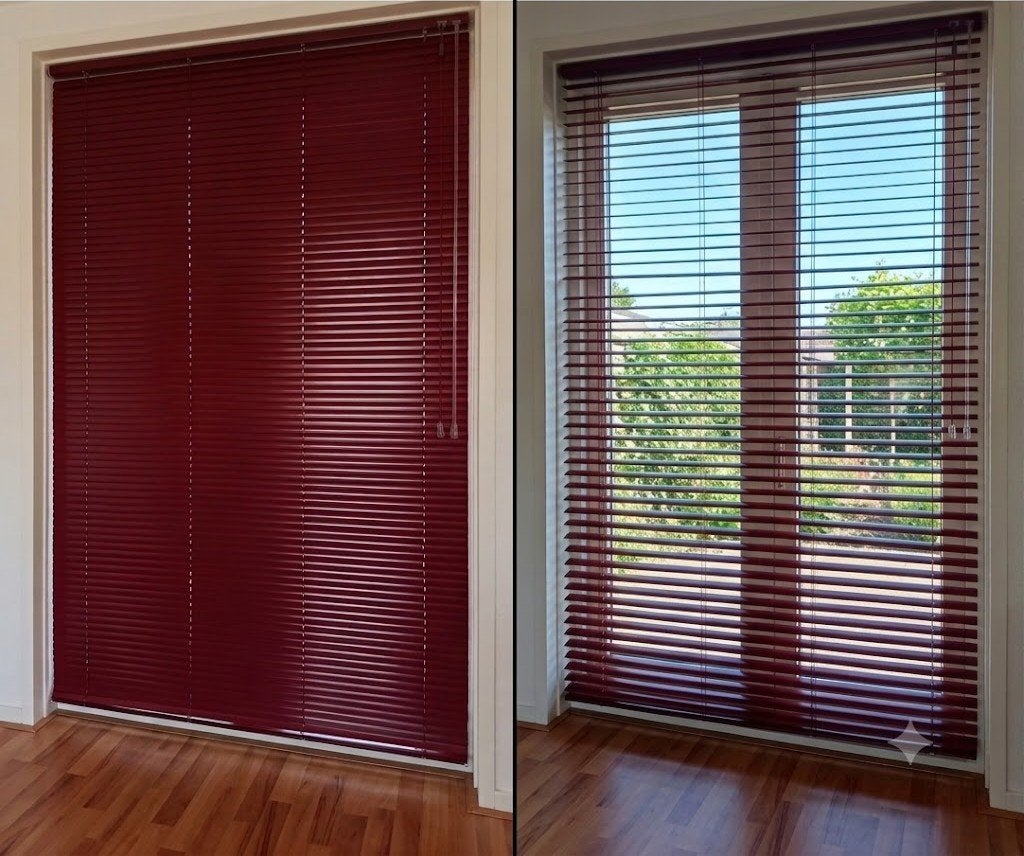 2x luxaflex aluminium jaloezie bordeaux rood 180x140cm, Ophalen, Jaloezie, Gebruikt, 180 cm