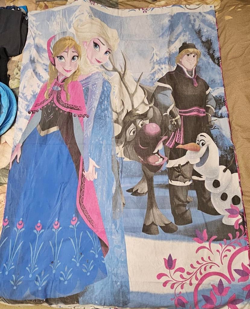 Frozen Dekbed Eenpersoons - Anna, Elsa, Olaf & Kristoff, Gebruikt, Eenpersoons, Blauw, Ophalen of Verzenden
