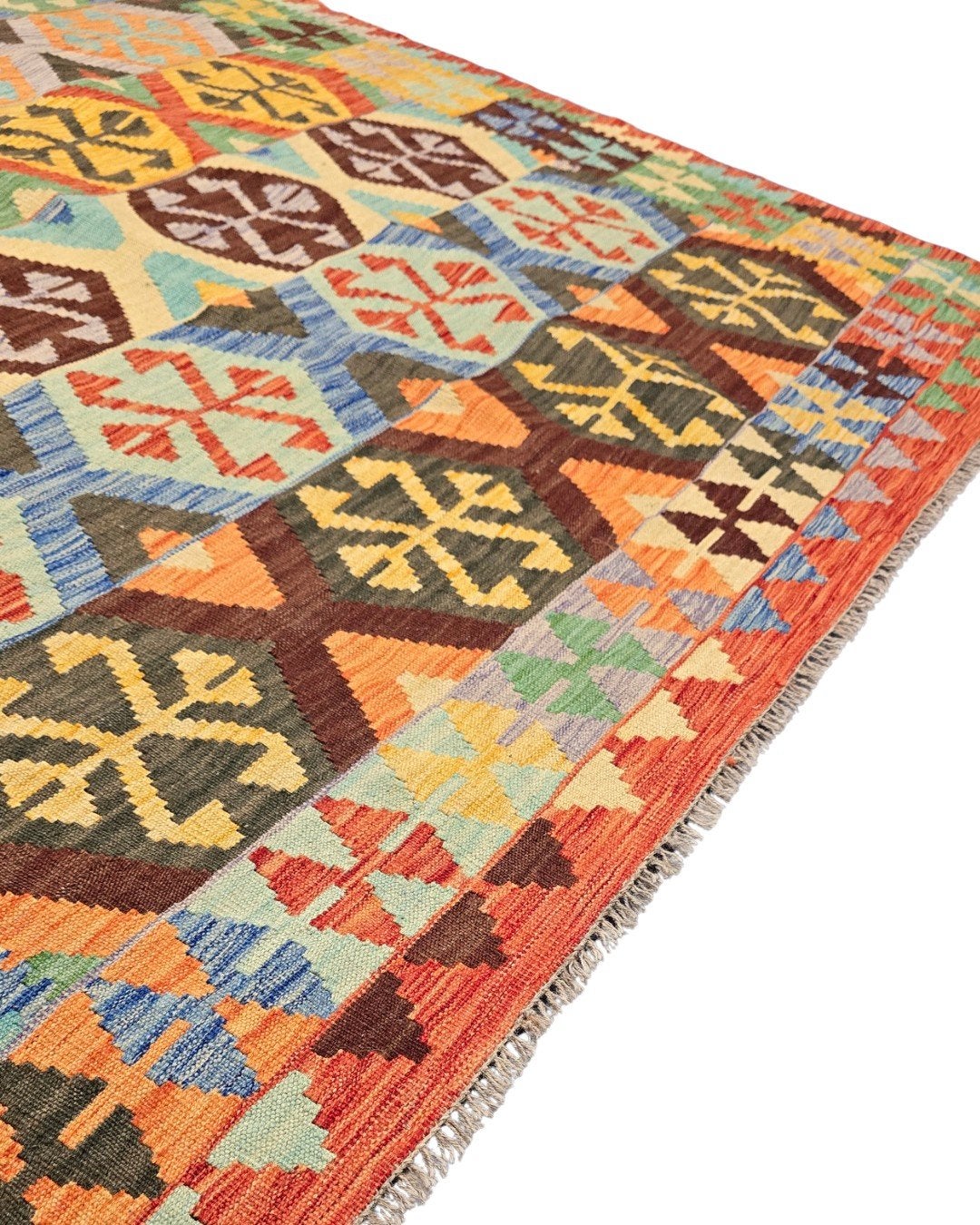 afgan Tribal Kelim 240x174 wollen vloerkleed flatweave, Info@rugsandcarpets.nl, De handelmaatschappij, Geel, Ophalen of Verzenden