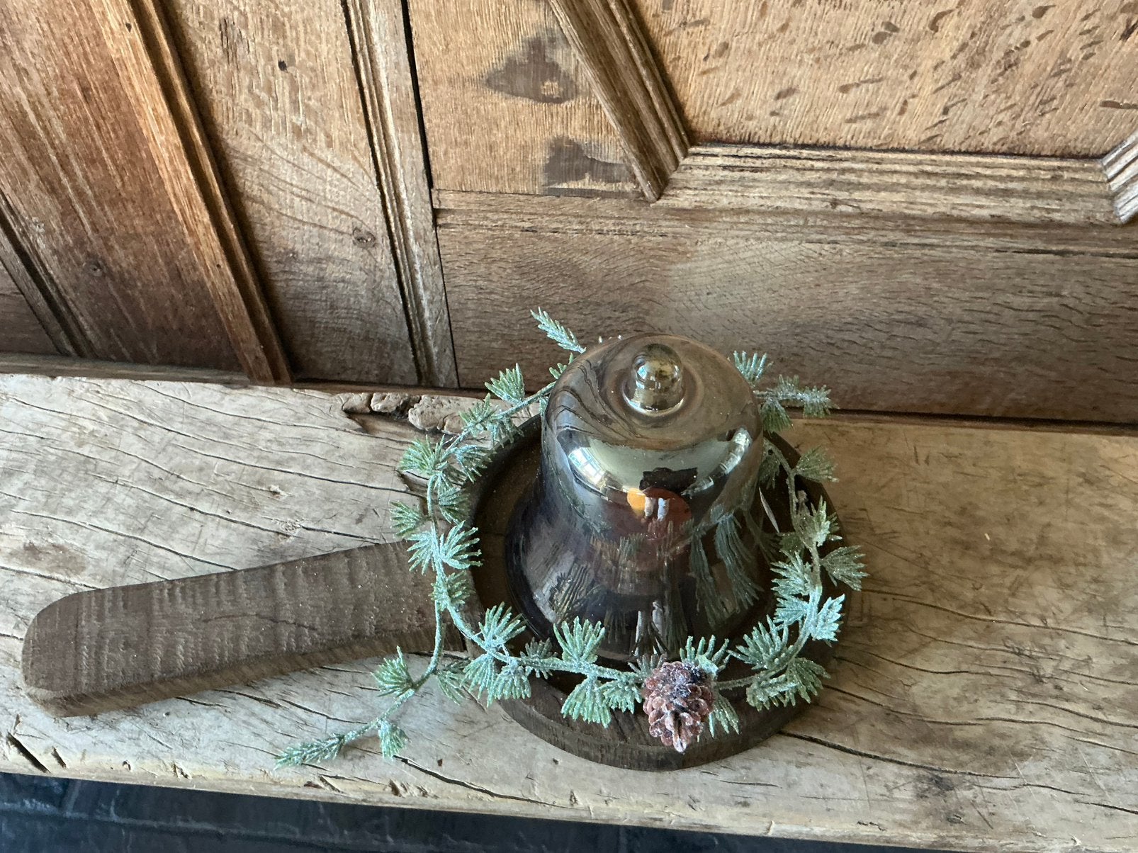 NIEUW houten schep schaal met kunsttak en glazen bel klok, Ophalen of Verzenden, Nieuw
