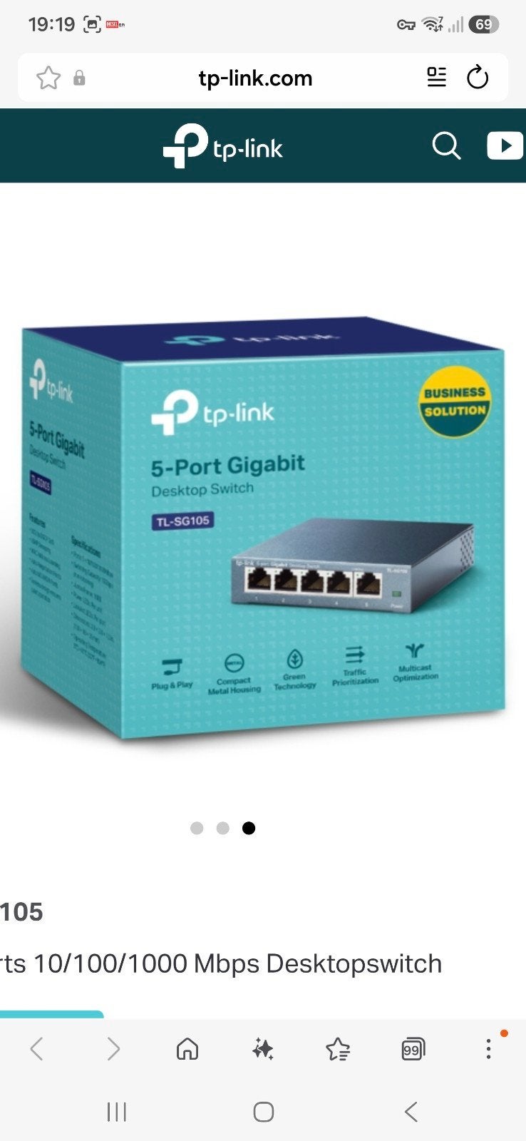 TP-Link TL-SG105 5-Poorts Gigabit Desktop Switch, Computers en Software, Netwerk switches, Ophalen of Verzenden, Zo goed als nieuw