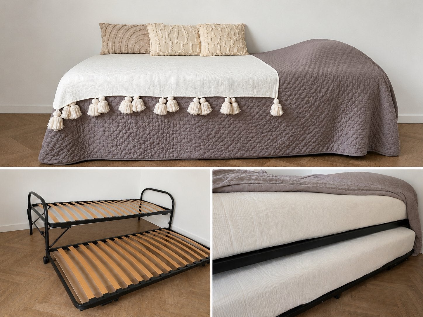 Uitschuifbaar bed / onderschuif bed met twee matrassen, Ophalen, Verstelbaar, 90 cm, Zwart