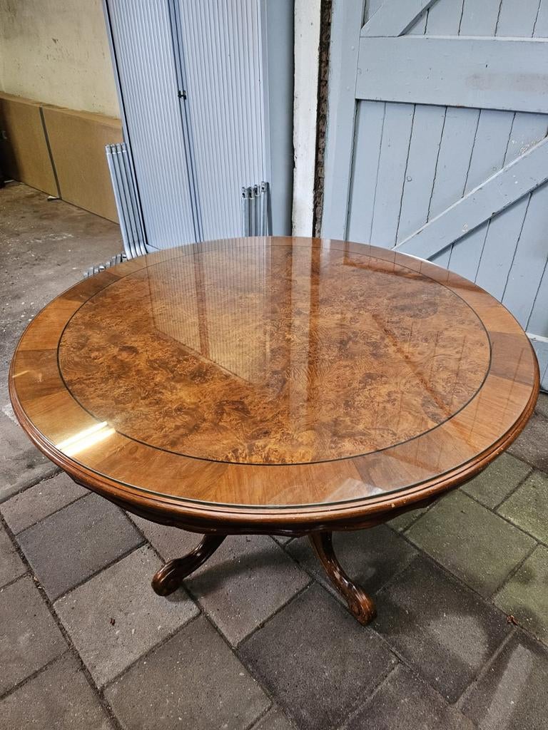 Walnoten houten eettafel met glasplaat, Huis en Inrichting, Tafels | Eettafels, Ophalen, Gebruikt, 100 tot 150 cm, Glas