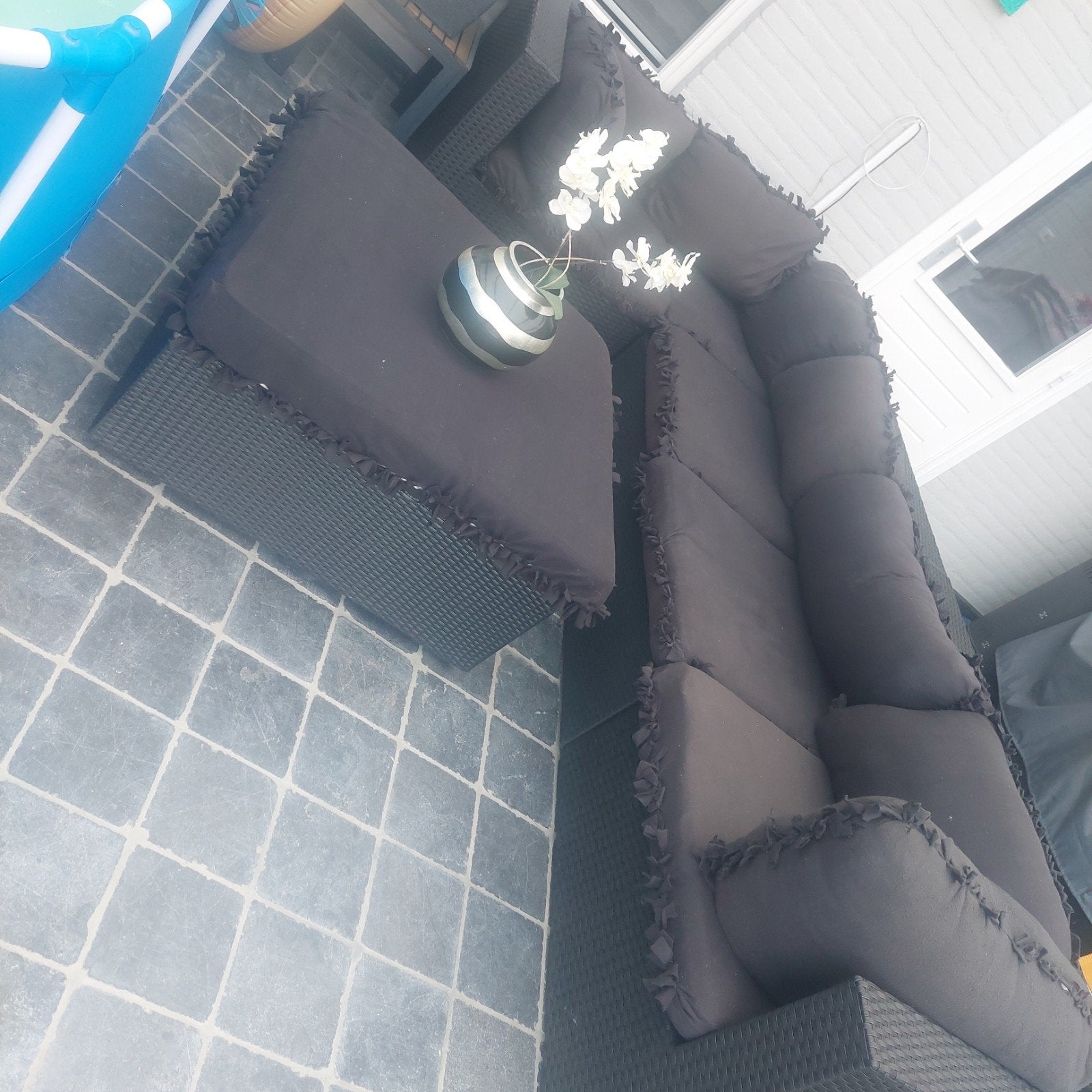 Lounge bank groot met tafel en kussens zwart, Tuin en Terras, Tuinmeubel-accessoires, Ophalen