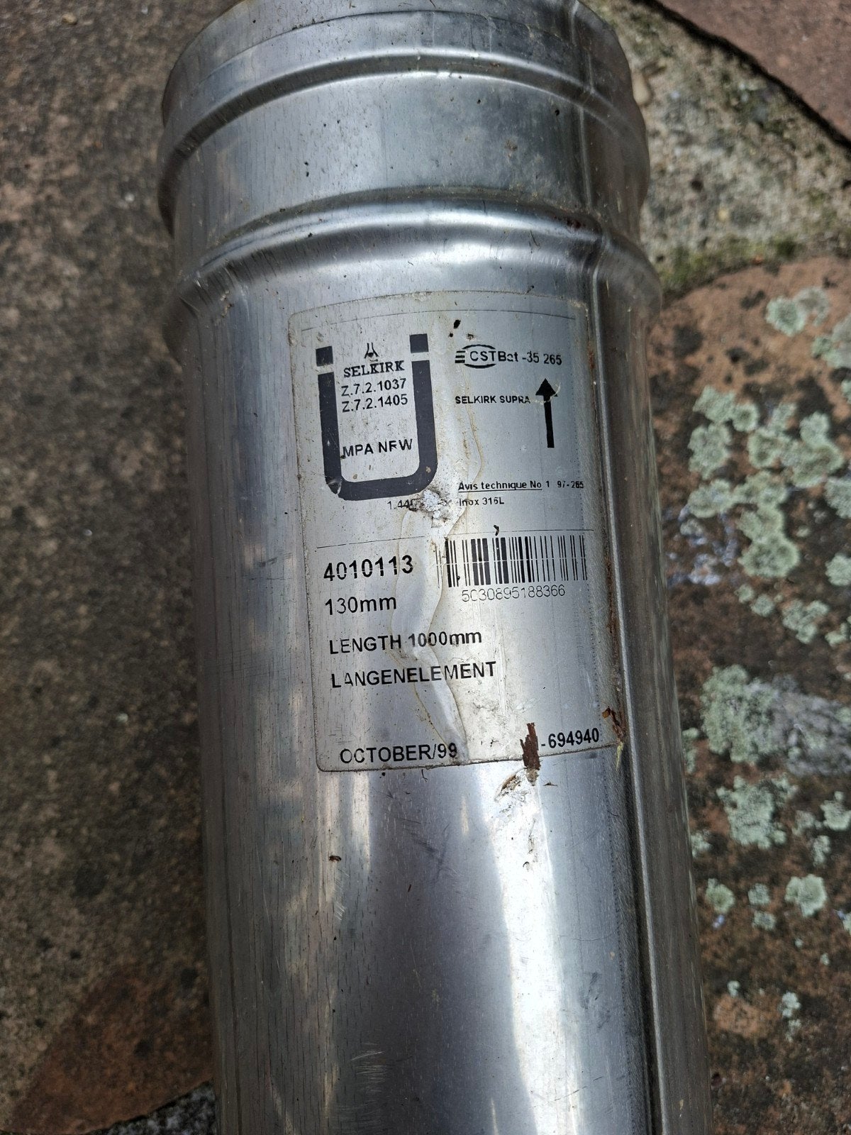 Roestvrijstalen dubbelwandige kachelpijp, Doe-het-zelf en Verbouw, Buizen en Afvoer, Ophalen, Gebruikt, Rvs, Minder dan 2 meter
