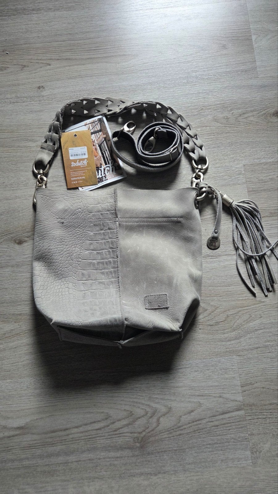 Leren so dutch tas, Sieraden, Tassen en Uiterlijk, Ophalen of Verzenden, Zo goed als nieuw, Grijs, Schoudertasje