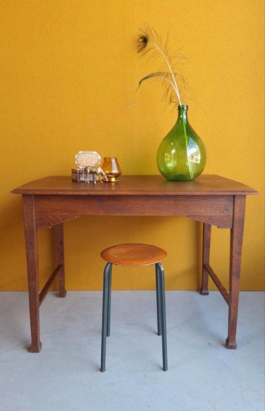 Vintage eiken tafeltje, tafel, bureau, eettafel, werkplek, Gebruikt, Hout, Ophalen of Verzenden, Nvt