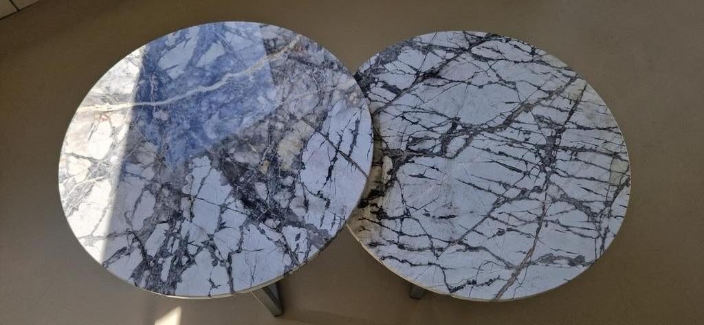 Nieuw Showroom Salontafelset Rond Uniek Marmer White Fantasy, Huis en Inrichting, Glas of Kopje, Splendore Stone, Nieuw, Ophalen of Verzenden
