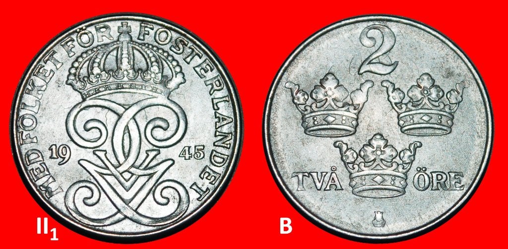 Ⰺ 3 CROWNS (1909-1950): SWEDEN 2 ORE 1945! DISCOVERY COIN!, Ophalen of Verzenden, Overige landen, Losse munt