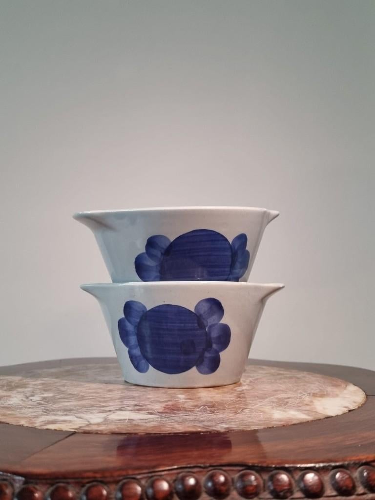 Stoneware kom (2) - handgeschilderd bosbessen blauw- uniek, Gebruikt, Keramiek, Ophalen of Verzenden, Kom(men)