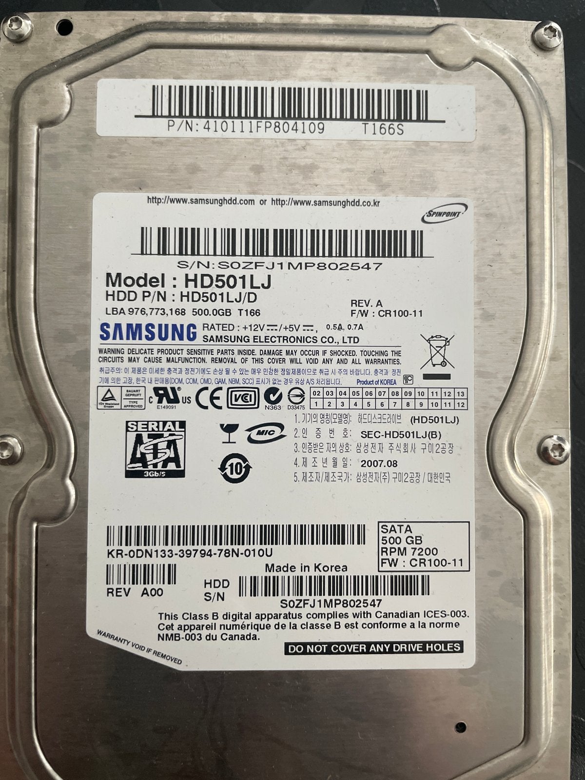 Samsung HD501LJ/D 500GB SATA HDD - Intern, Intern, Gebruikt, Server, Ophalen of Verzenden