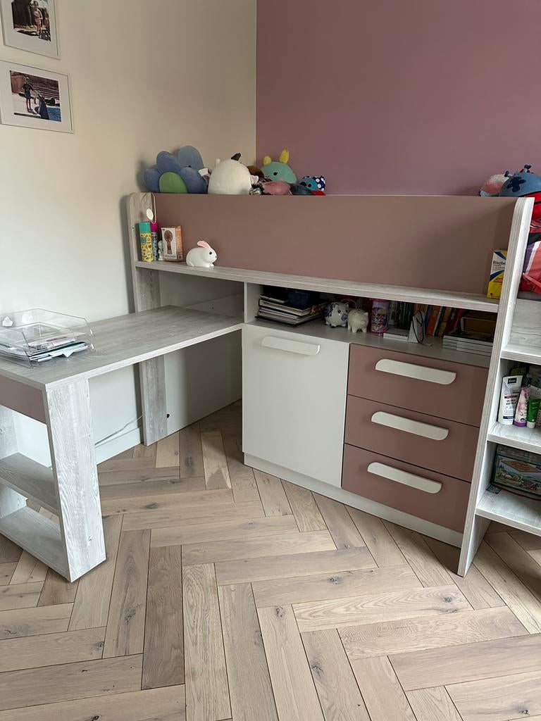 Kinderbed met bureau en kast, Ophalen, Kast, 70 cm of meer, 105 cm of meer