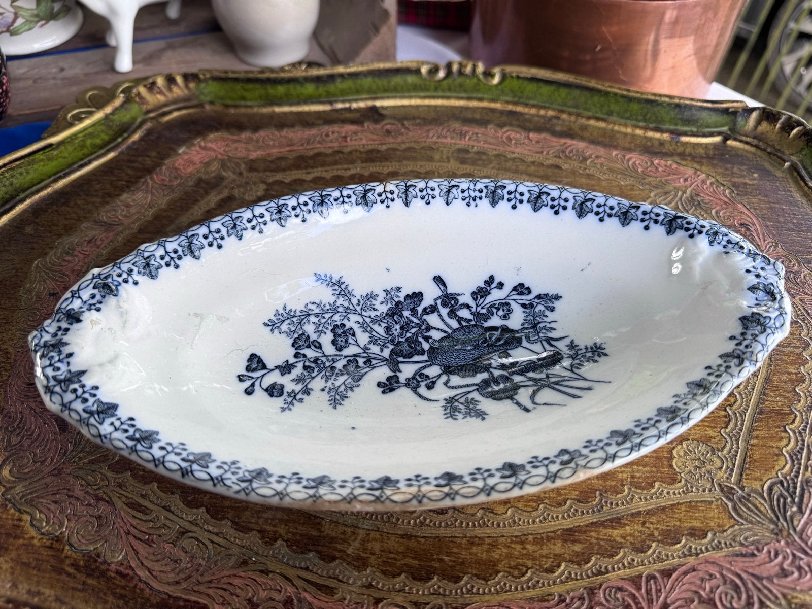 Frans zuurschaaltje met diepblauw decor Moisson, Ophalen of Verzenden