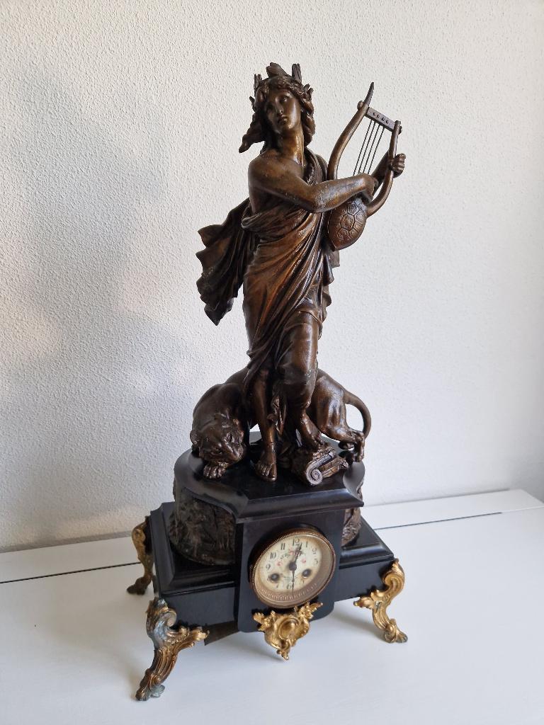 Bronzen beeld Orpheus + pendule Mozes Knap & Zoon Rotterdam, Ophalen