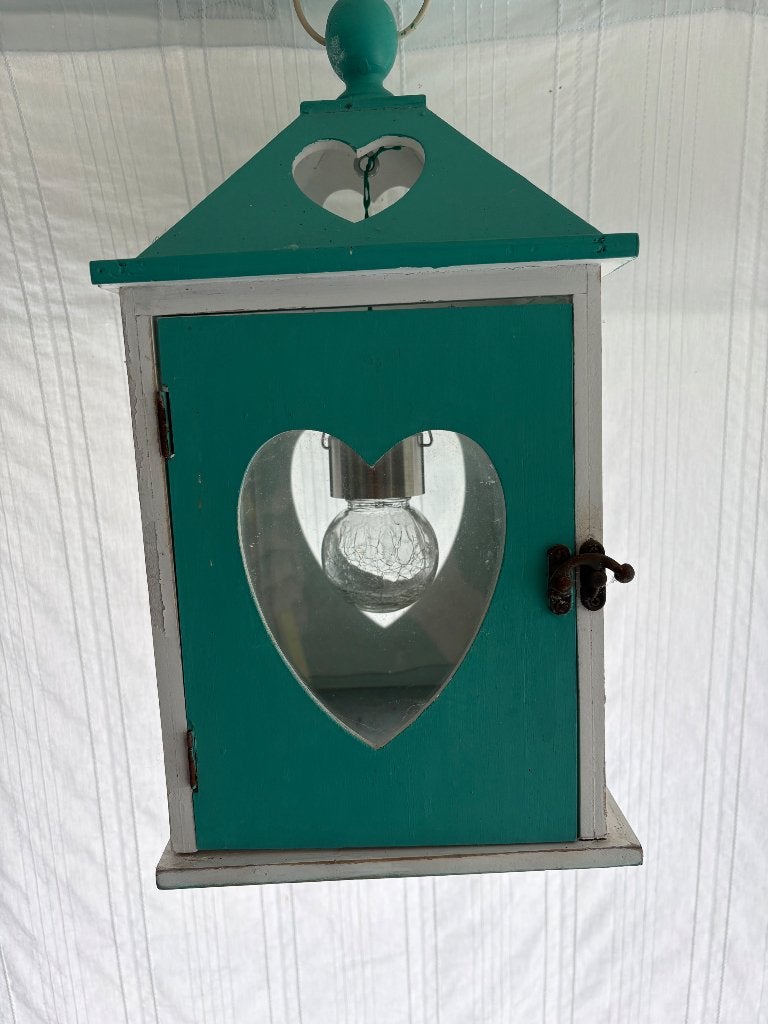 Leuke Houten lantaarn turquiose wit, Ophalen, Gebruikt, Wit, Hout