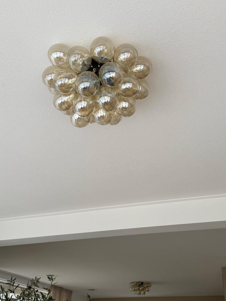 Plafondlamp met amberkleurig glas, Ophalen, Zo goed als nieuw, Glas