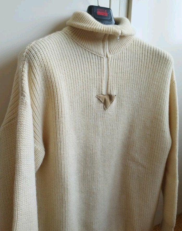 Vintage handknitted 100% Wol schipperstrui trui XL Ecru, Verzenden, Zo goed als nieuw, Maat 56/58 (XL)