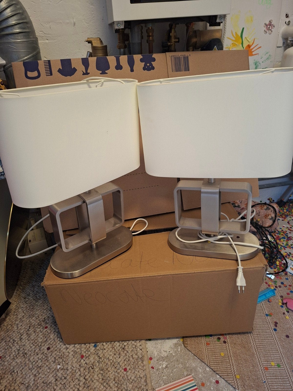 Set van 4 moderne tafellampen met witte kap, Wit, Overige merken, Gebruikt, E27 (groot)