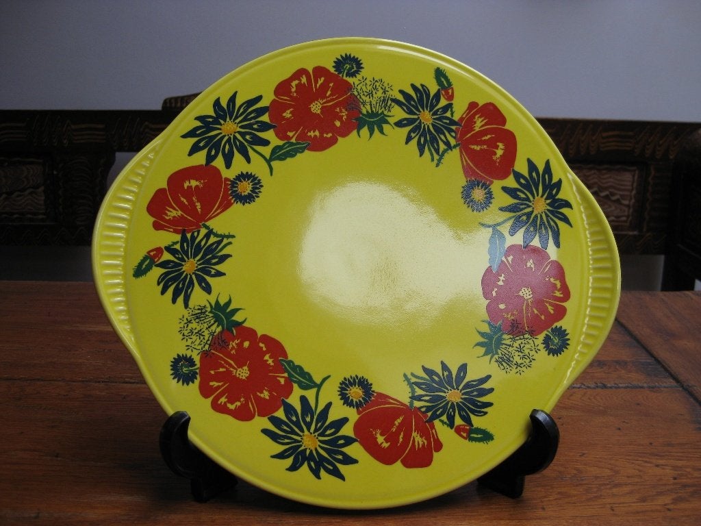 Kleurrijke vintage taartschotel , staffel stoneware Germany, Antiek en Kunst, Ophalen of Verzenden