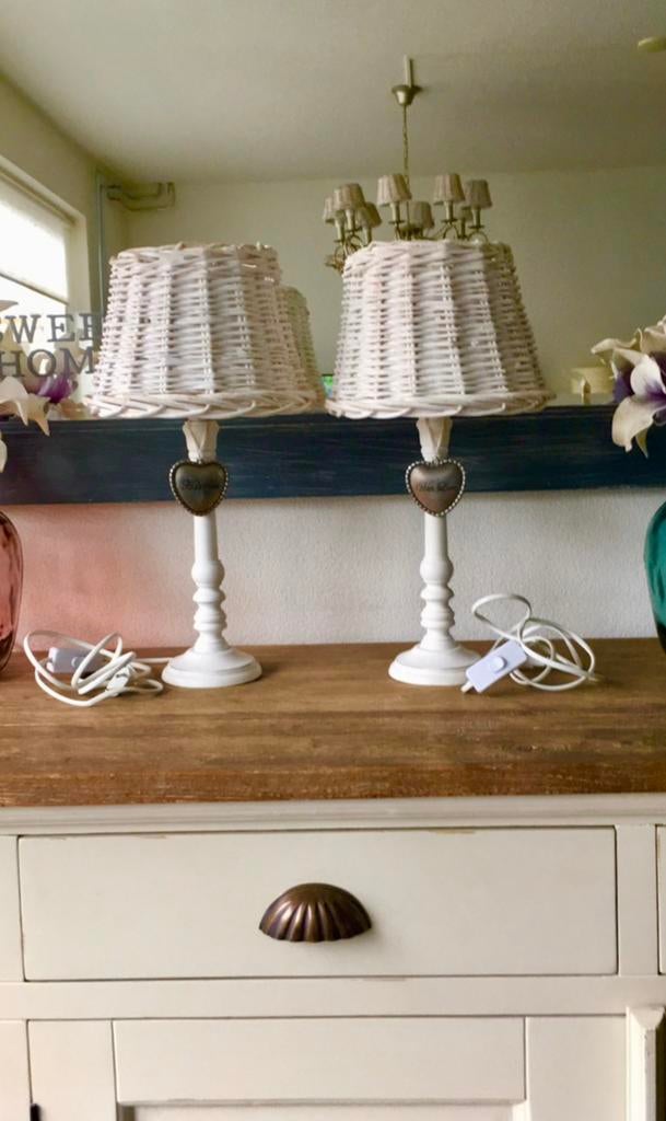 2 leuke landelijke Rieten Lampjes! Hoogte 45 cm, Ophalen, Minder dan 50 cm, Hout, Landelijk