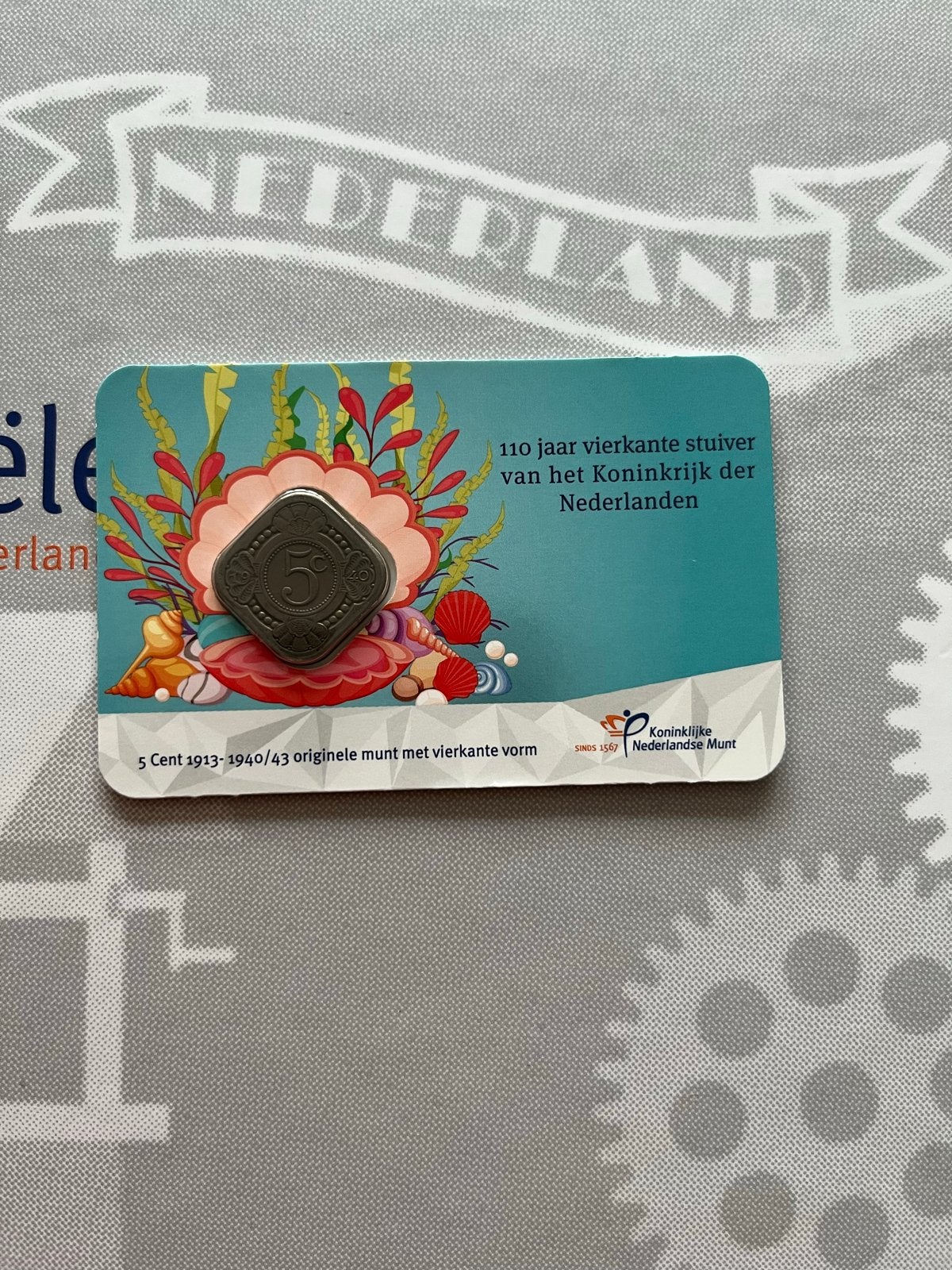 Coincard vierkante Stuiver 5 Cent 1940, Ophalen of Verzenden, Koningin Wilhelmina, 5 cent, Losse munt
