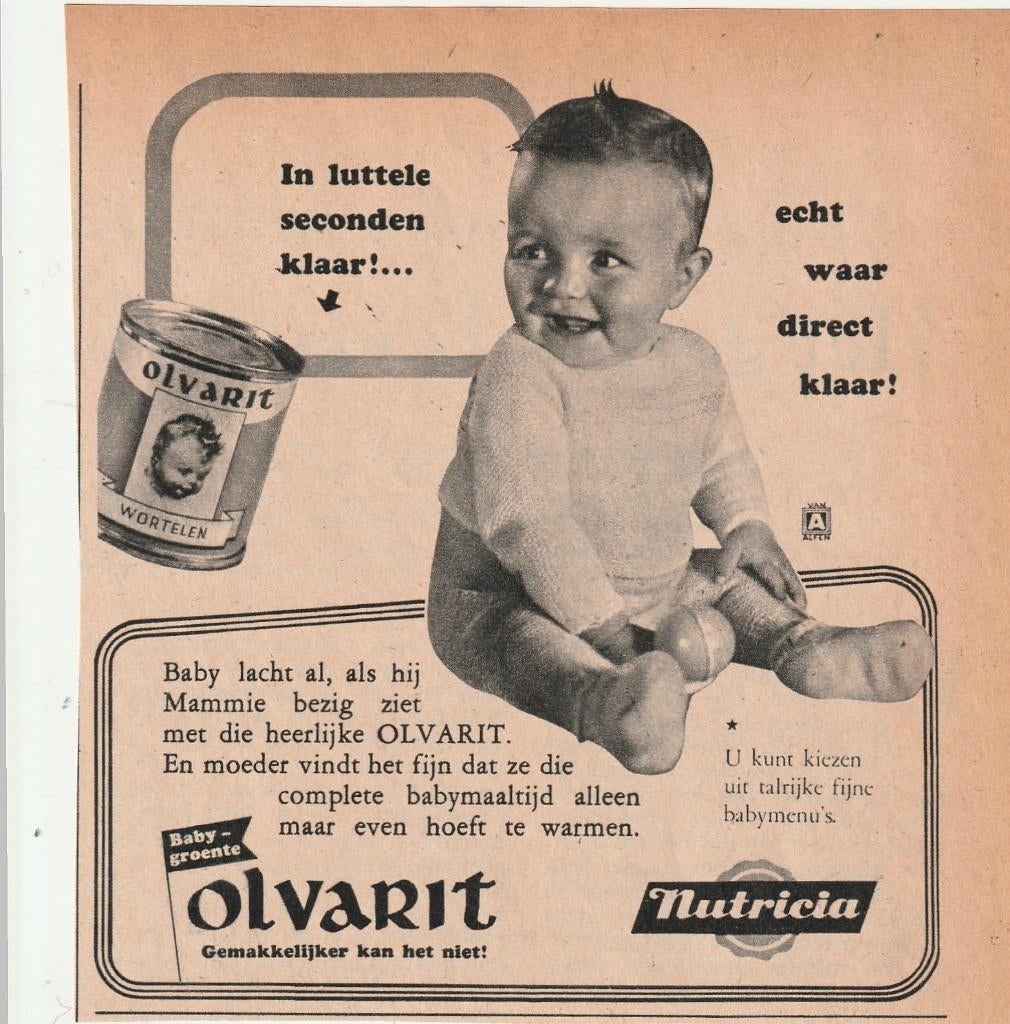 Retro reclame Nutricia Olvarit baby echt direct klaar, Verzamelen, Retro, Overige typen, Verzenden
