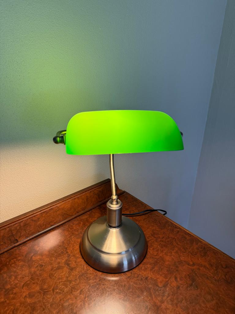 Bankierslamp met Groene Kap - Klassieke Bureaulamp, Huis en Inrichting, Lampen | Tafellampen, Verzenden, Zo goed als nieuw, Glas
