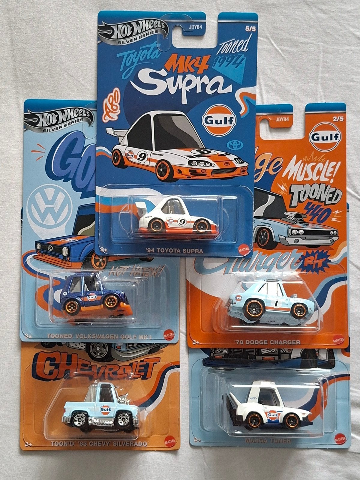 Hot Wheels Tooned Gulf Silver Series Set (5 stuks), Hobby en Vrije tijd, Modelauto's | Overige schalen, Ophalen of Verzenden, Nieuw