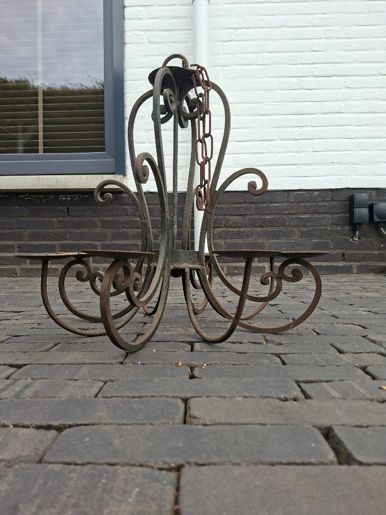 Antieke smeedijzeren kroonluchter voor kaarsen, Huis en Inrichting, Lampen | Kroonluchters, Ophalen, Gebruikt, Overige fittingen