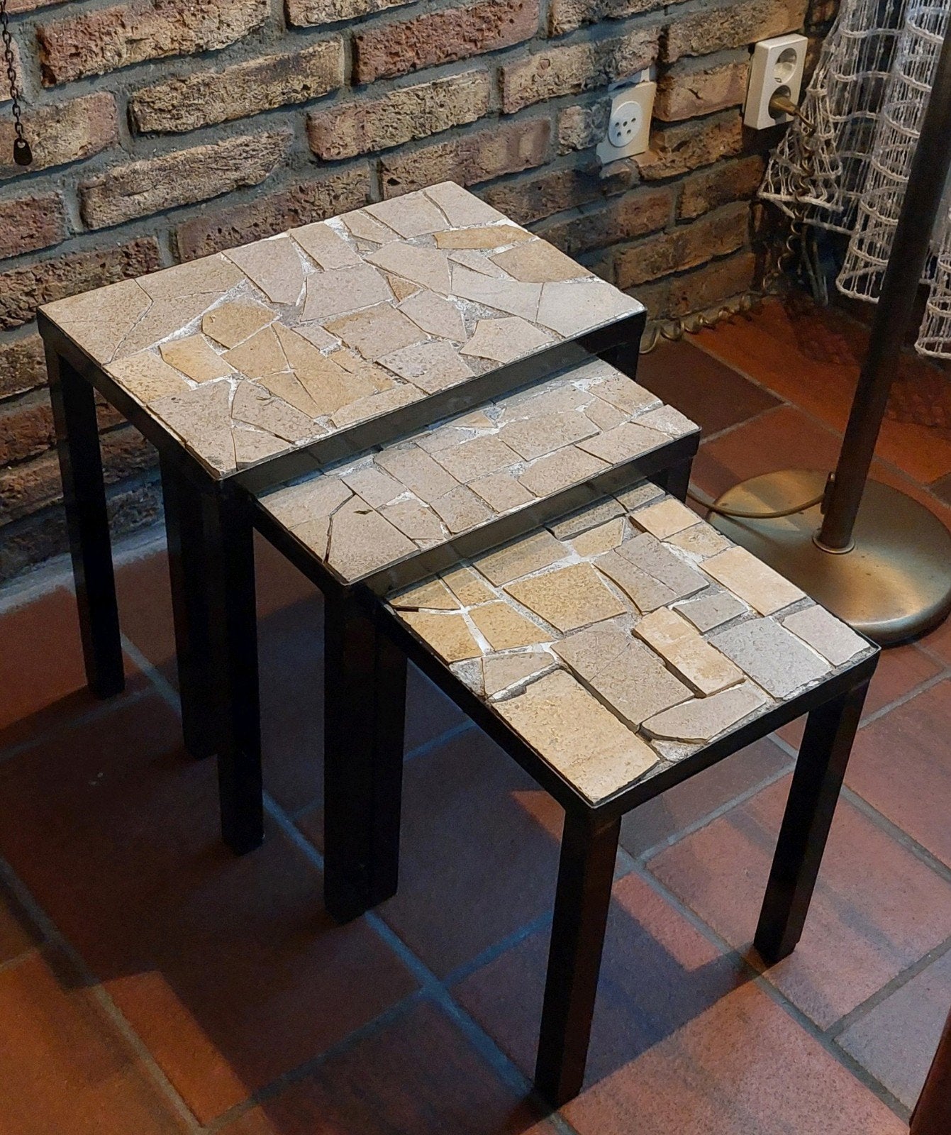 Set van 3 bijzettafeltjes met mozaïek, Ophalen, Minder dan 45 cm, Minder dan 55 cm, Gebruikt