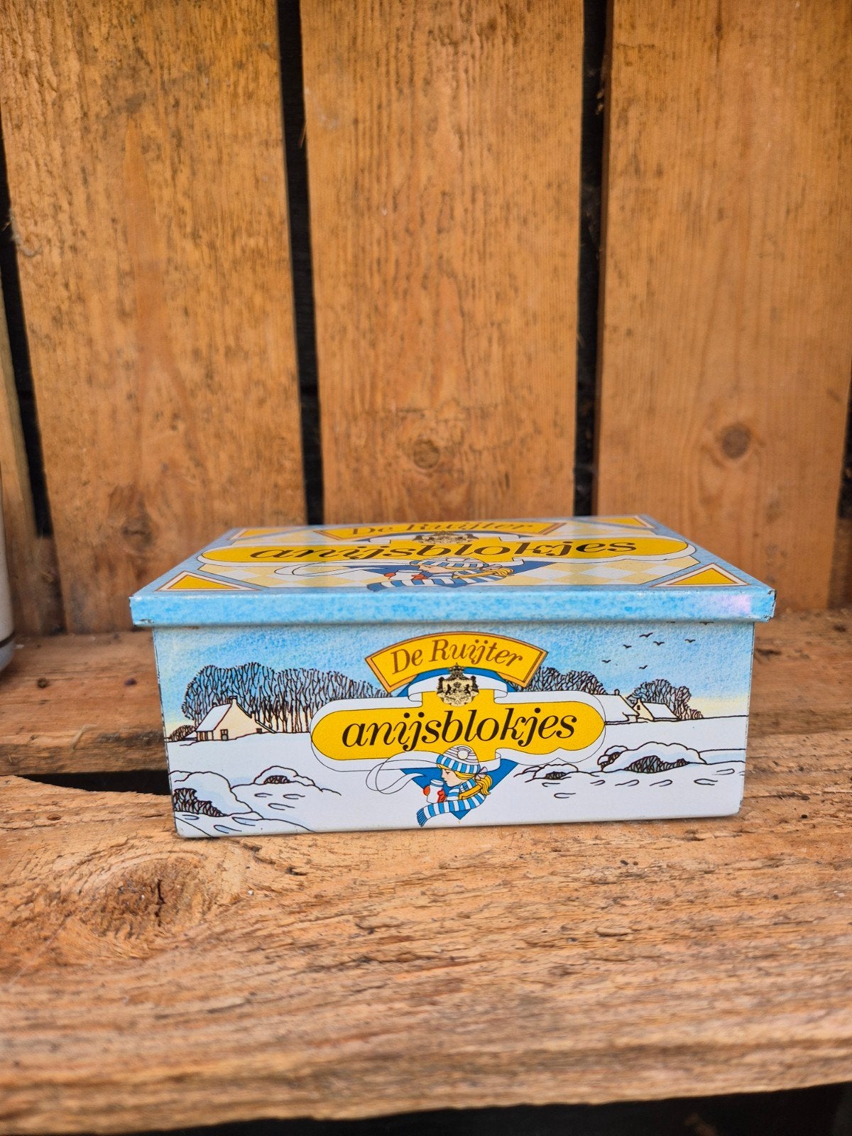 Vintage De Ruijter Anijsblokjes blik - Wintertafereel, Ophalen of Verzenden, Gebruikt, Overige