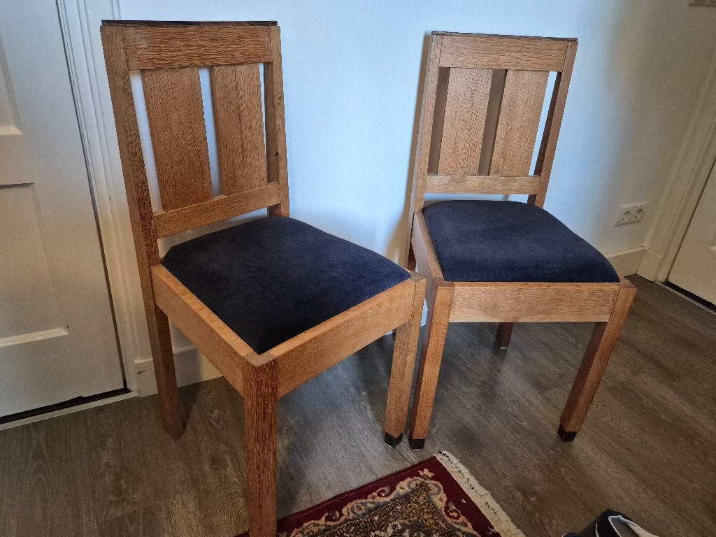 2 stoelen Amsterdamse school - zwarte ribstof bekleed, Ophalen, Amsterdamse School, Twee, Zwart
