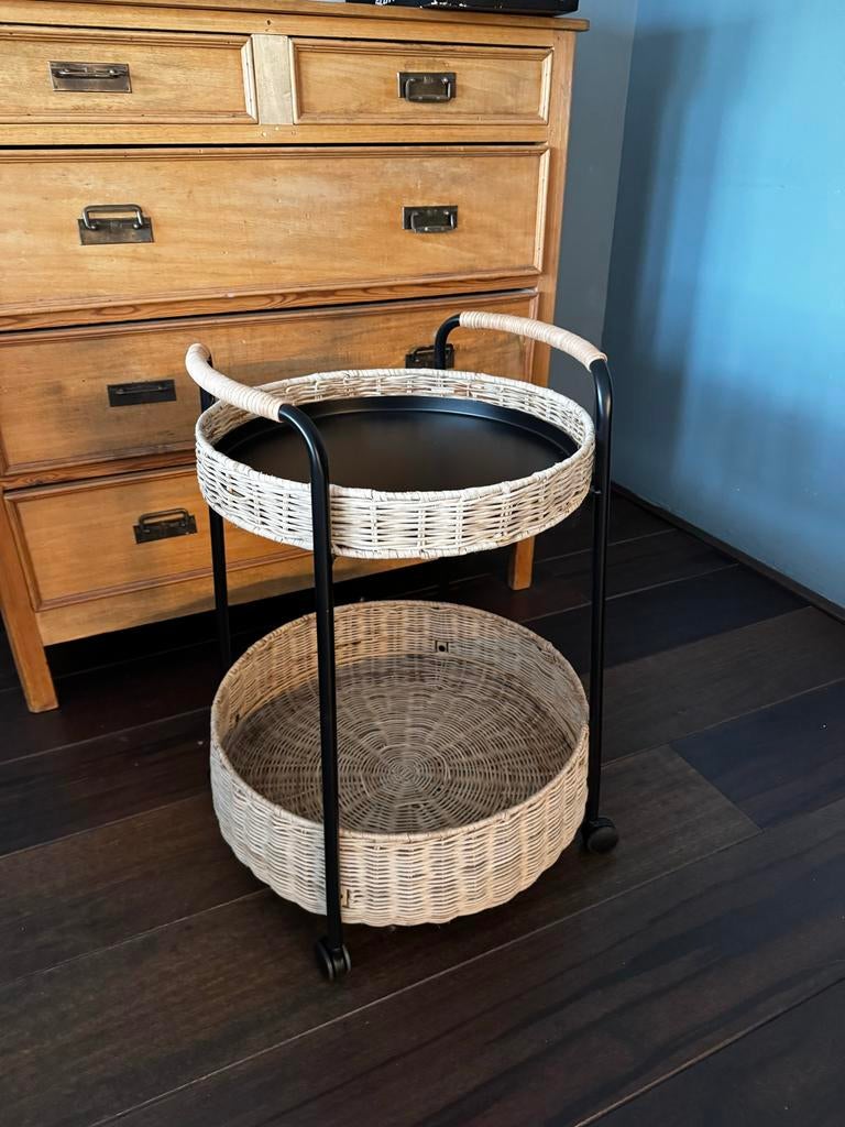 IKEA LUBBAN trolley - rotan/antraciet, Huis en Inrichting, Ophalen, Rond, Minder dan 50 cm, Zo goed als nieuw