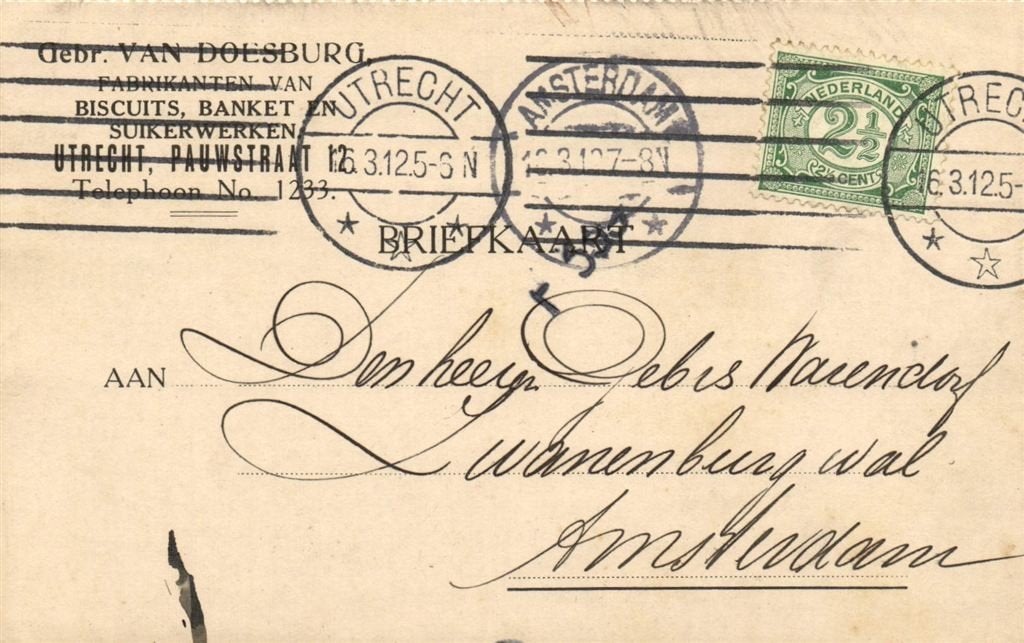 Gebr. van Doesburg, Utrecht - 03.1912 - briefkaart, Ophalen of Verzenden, Briefkaart