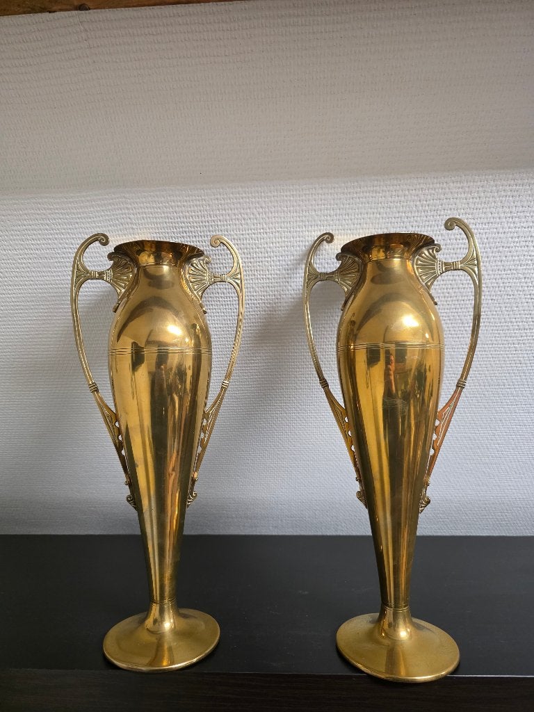 Paar oude messing Jugendstil / Art Nouveau vazen – 42 cm, Ophalen